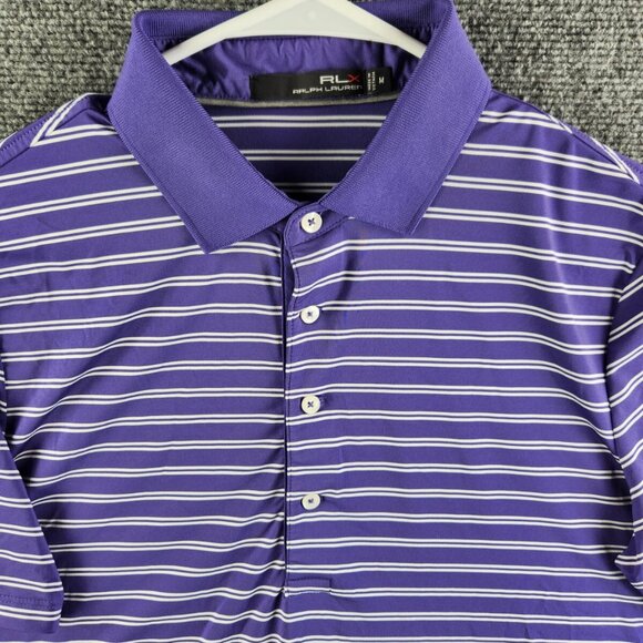 RLX Ralph Lauren Medium Purple Short Sleeve Striped Polo Golf Activewear Spandex - Picture 2 of 13